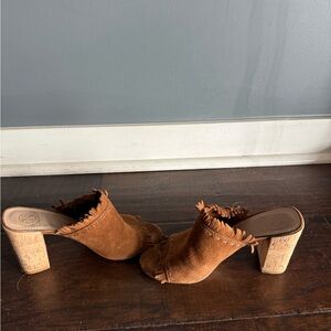 Tory Burch Tan Suede Fringe Mules